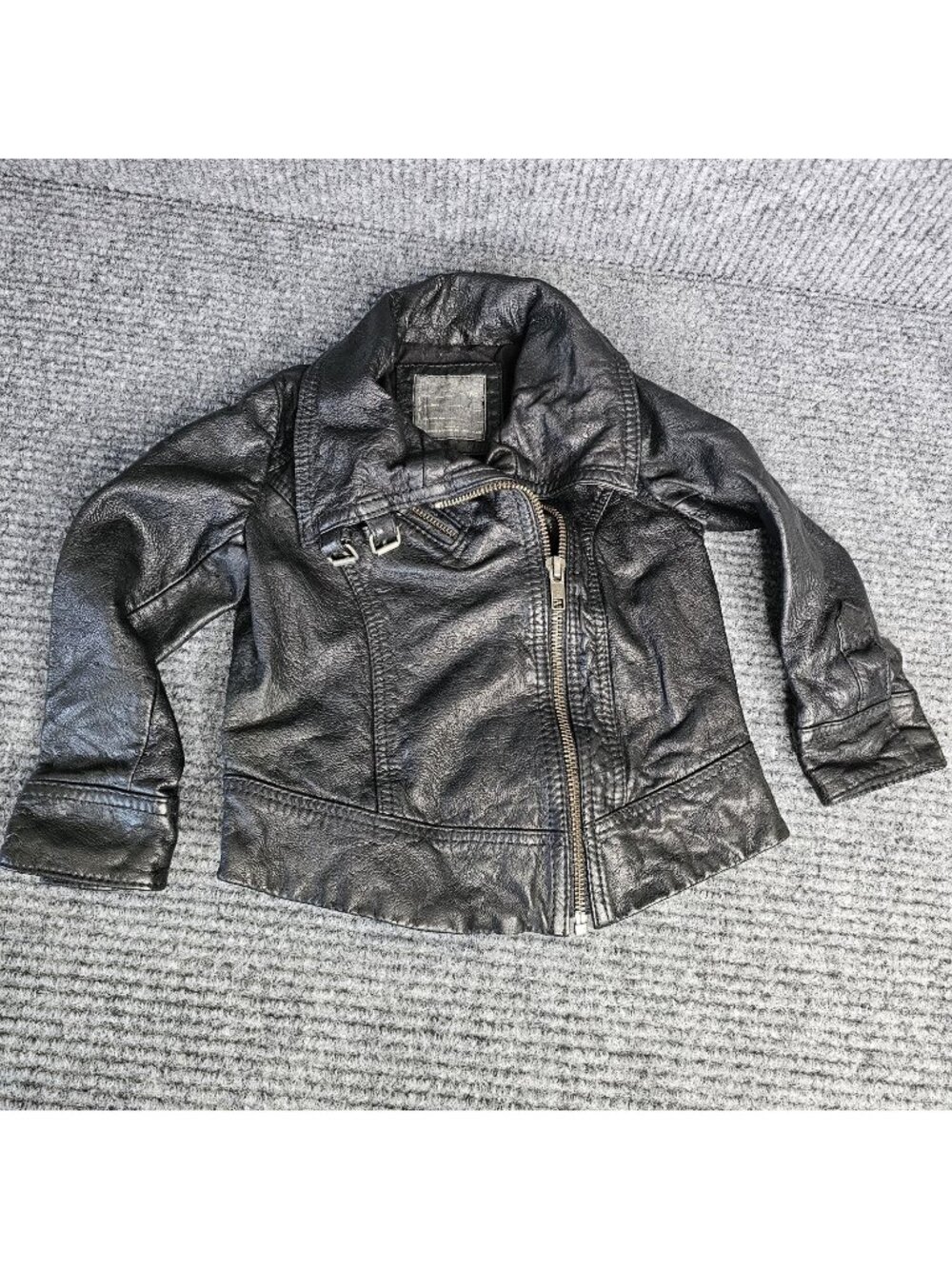 AllSaints BABY Black Belvedere Leather Biker Jacket Asymmetrical Zip AGE 2